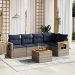 vidaXL Salon de jardin 6 Pièces avec coussins gris résine tressée