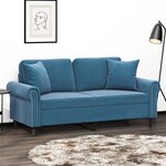 vidaXL Canapé 2 places avec oreillers décoratifs bleu 140 cm velours
