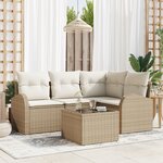 vidaXL Ensemble de Canapé de Jardin 5 Pièces avec Coussins Marron Rattan Poly