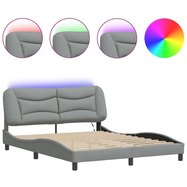 vidaXL Cadre de lit avec LED sans matelas gris clair 160x200 cm tissu