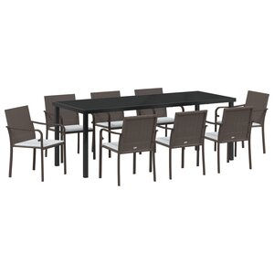 Set de jardin 9 pièces avec coussins en rotin marron