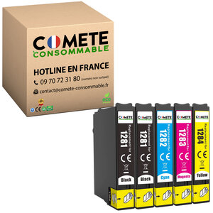 T1285 - 5 cartouches compatibles pour Epson (T1281 T1282 T1283 T1284) - COMETE