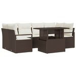 vidaXL Set de canapés de jardin 7 pièces avec coussins marron en poly rattan