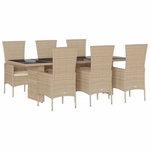vidaXL Ensemble à manger de jardin et coussins 7 Pièces beige poly rotin