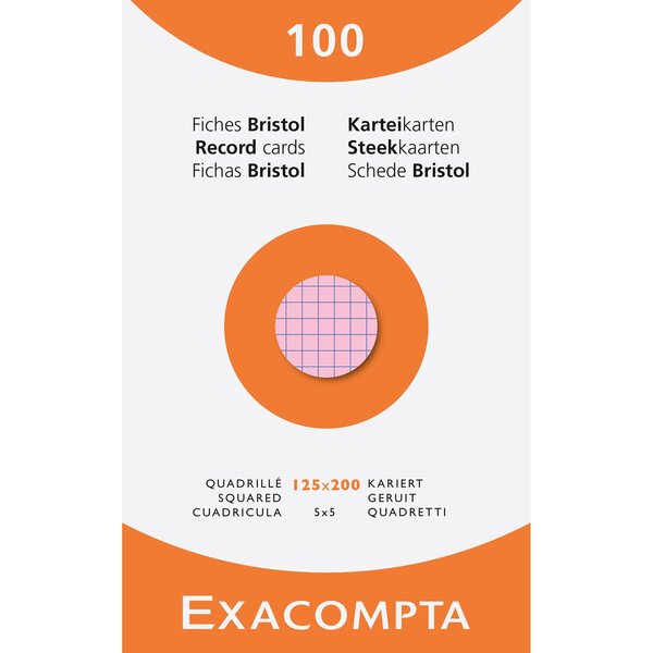 Étui De 100 Fiches - Bristol Quadrillé 5x5 Non Perforé 125x200mm - Couleurs Assorties - Exacompta