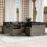 vidaXL Salon de jardin 9 Pièces avec coussins gris résine tressée