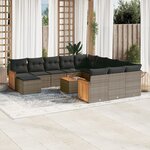 vidaXL Salon de jardin avec coussins 13 Pièces gris résine tressée