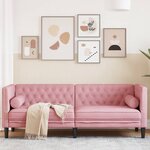 vidaXL Canapé Chesterfield avec traversins 3 places rose velours
