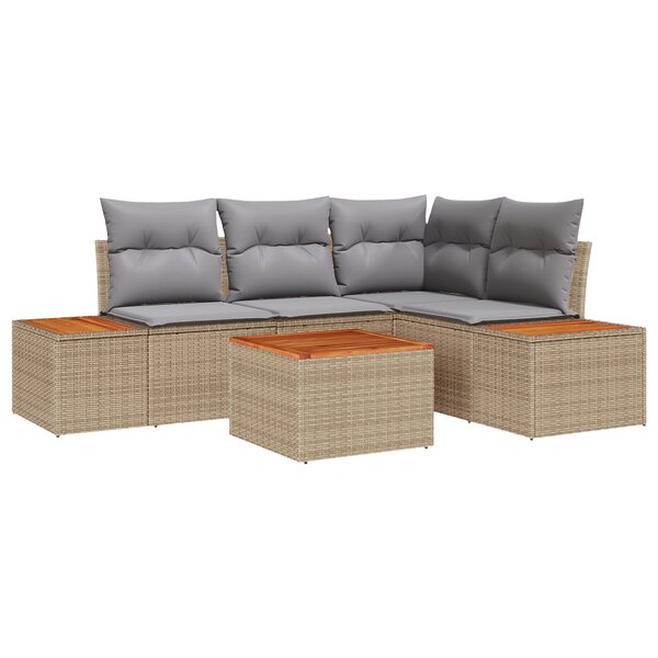 vidaXL Ensemble de Canapé de Jardin de 5 Pièces avec Coussins Beige Rotin Poly Acacia