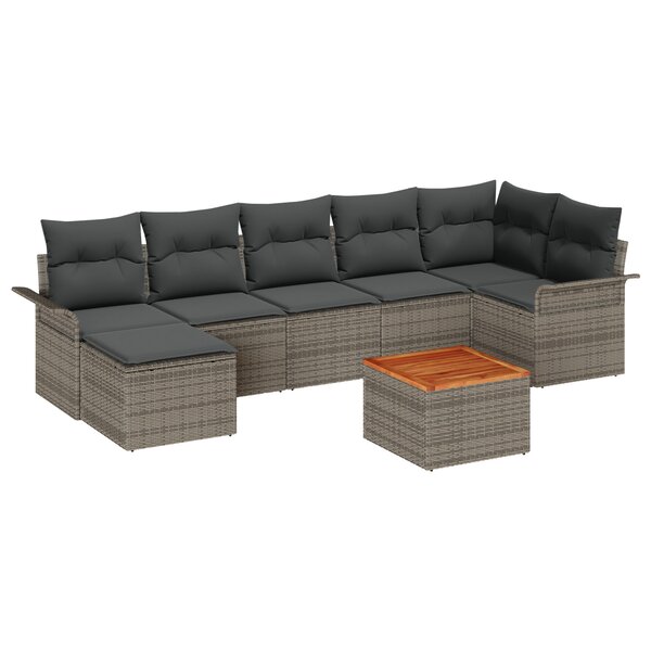 vidaXL Ensemble de canapés de jardin 8 pièces avec coussins gris en poly rattan acacia
