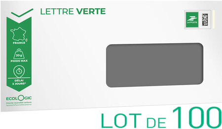 Prêt-à-Poster - Lettre verte suivie - 20g  - Enveloppes à fenêtre en lot de 100