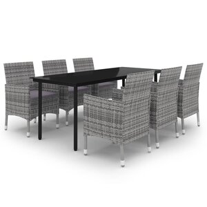 vidaXL Ensemble à dîner de jardin coussins 7 Pièces Résine tressée Verre