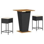 vidaXL Ensemble de bar de jardin 3 Pièces avec coussins noir poly rotin