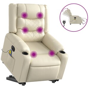 vidaXL Fauteuil inclinable de massage électrique crème similicuir