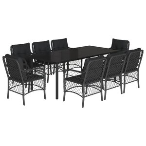 vidaXL Ensemble à manger de jardin 9Pièces coussins noir résine tressée