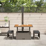 Ensemble de salle à manger de jardin 3 pièces avec coussins Gris en Poly Rattan et Acacia