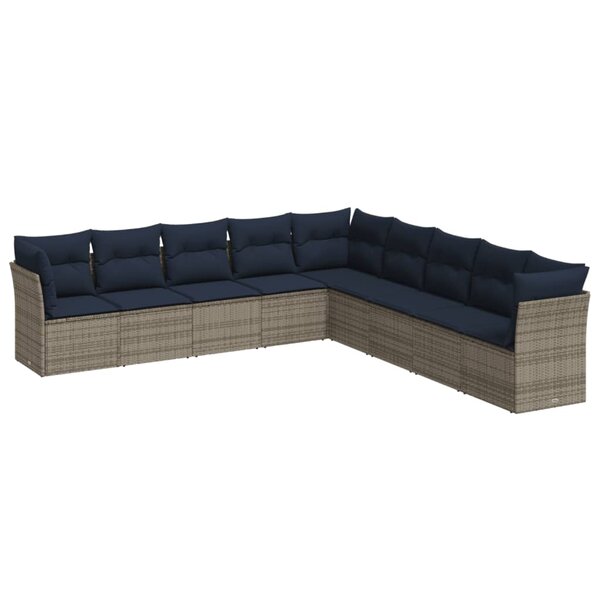 vidaXL Salon de jardin 9 Pièces avec coussins gris résine tressée