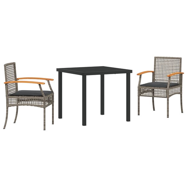 vidaXL Ensemble de salle à manger de jardin de 3 pièces avec coussins gris en rotin poly