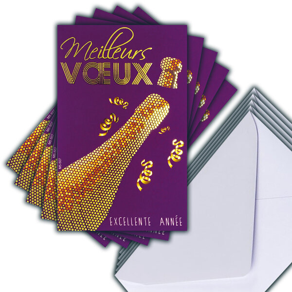 LOT 5 Cartes Meilleurs Vœux + 5 Enveloppes 4x9cm
