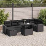vidaXL Salon de jardin 8 Pièces avec coussins noir résine tressée