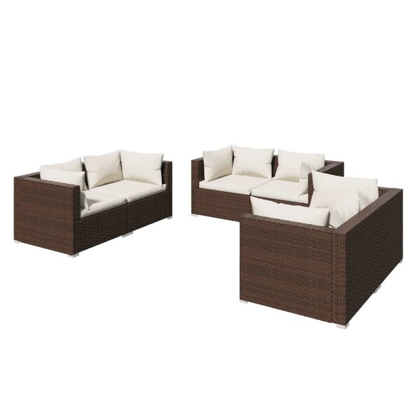 vidaXL Salon de jardin 6 Pièces avec coussins Résine tressée Marron