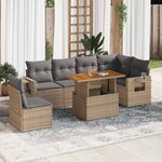vidaXL Salon de jardin avec coussins 7 Pièces beige résine tressée