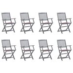 vidaXL Chaises pliables d'extérieur lot de 8 et coussins Bois d'acacia