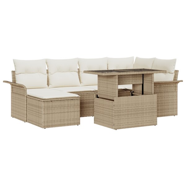 vidaXL Ensemble de canapé de jardin 7 pièces avec coussins beige poly rotin