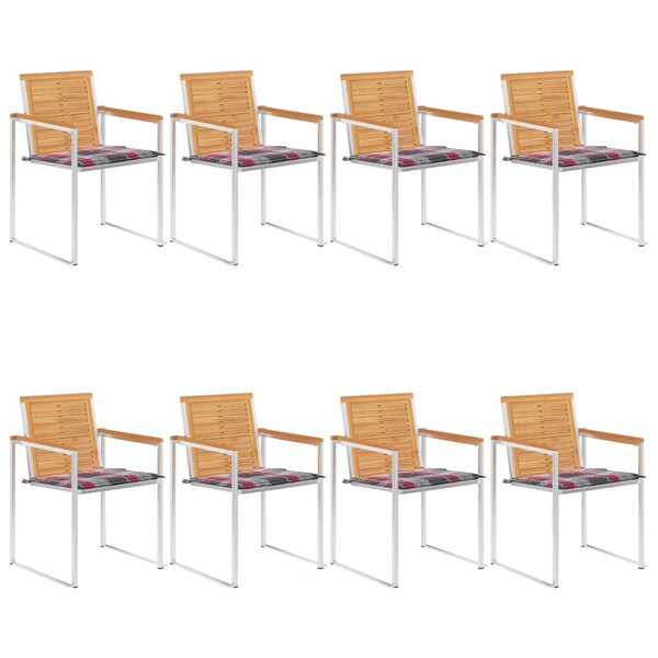 vidaXL Chaises de jardin lot de 8 avec coussins Bois de teck massif