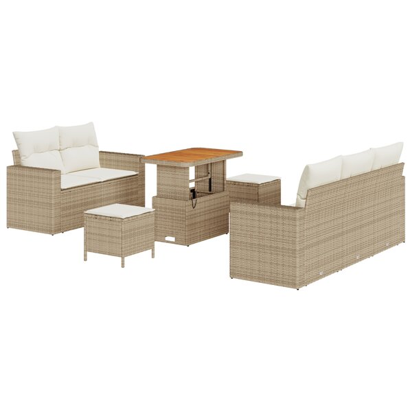 Ensemble de canapés de jardin 8 pièces avec coussins beige en poly rattan acacia