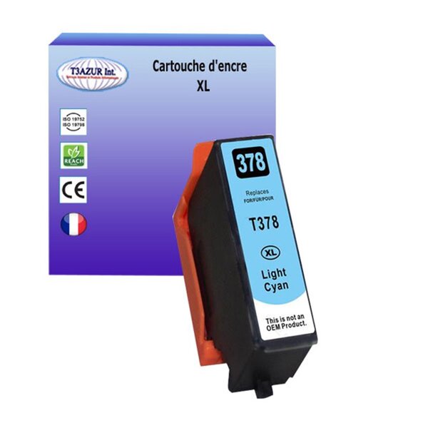 T3AZUR- Cartouche Compatible avec Epson 37XL 37 XL remplace Epson Expression Photo XP15000 XP8500 XP8505 XP8600 XP8605 -Light Cyan