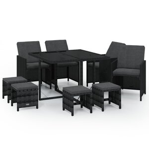 vidaXL Ensemble à manger de jardin coussins 9Pièces Résine tressée Noir