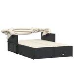 vidaXL Chaise longue double et auvent et coussins noir résine tressée