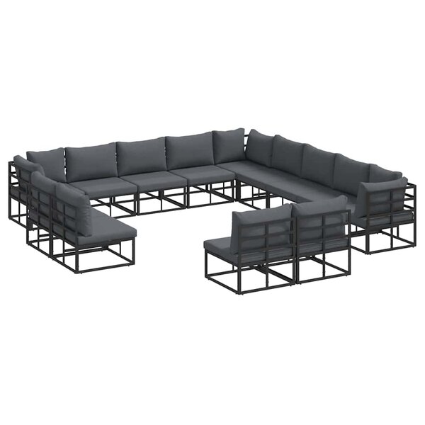 vidaXL Ensemble de canapé de jardin avec coussin 13 Pièces Noir Aluminium