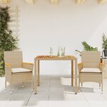 vidaXL Ensemble à manger de jardin et coussins 3Pièces beige rotin acacia