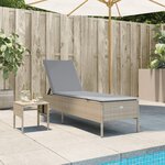 vidaXL Chaise longue avec table et coussin beige résine tressée