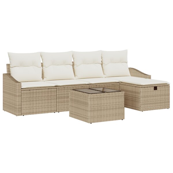 vidaXL Ensemble de Canapé de Jardin 6 Pièces avec Coussins Beige Rattan Poly