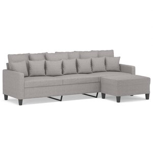 vidaXL Canapé à 3 places avec repose-pieds Gris clair 210 cm Tissu