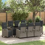 vidaXL Set de jardin de 9 pièces en rattan gris
