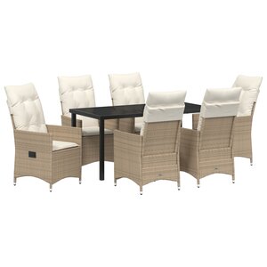 vidaXL Ensemble de Mobilier de Jardin 7 Pièces avec Coussins  Rattan Poly Beige