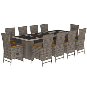 vidaXL Ensemble à manger de jardin 11Pièces avec coussins gris poly rotin