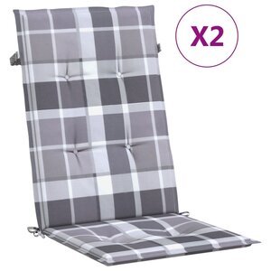 vidaXL Coussins de chaise jardin à dossier haut lot de 2 carreaux gris