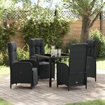 vidaXL Ensemble de salle à manger de jardin 5 pièces avec coussins noir poly rotin