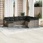 vidaXL Salon de jardin avec coussins 10 Pièces gris résine tressée