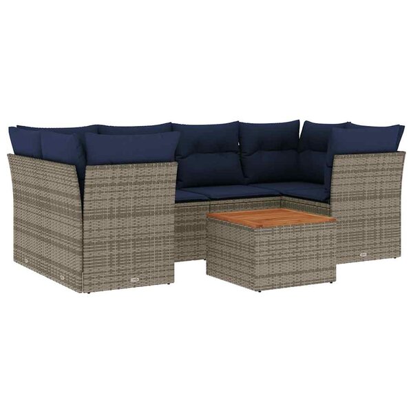 vidaXL Salon de jardin 7 Pièces avec coussins gris résine tressée