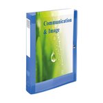 Boîte de classement Kreacover® A4 avec fermeture par bouton pression et pochette frontale transparente, 240 x 330 x 40 mm, polypropylène chromaline, transparent, bleu