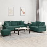 vidaXL Ensemble de canapés 3 Pièces avec coussins vert foncé velours