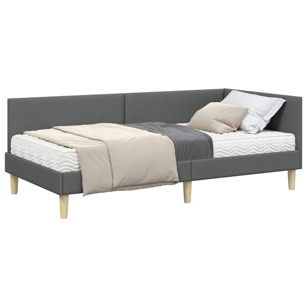 vidaXL Cadre de lit d'angle avec matelas Autre 2 Pièces Gris tissu