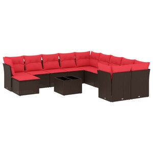 vidaXL Salon de jardin avec coussins 12 Pièces marron résine tressée