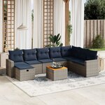 vidaXL Salon de jardin 9 Pièces avec coussins gris résine tressée